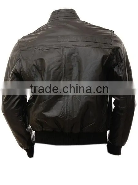 Men's Leather Bomber Jacket in Black: photo-2