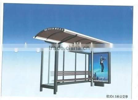 Aluminum & Stainless Steel Outdoor Economic Bus Stop Station With LED Light Box for Advertising