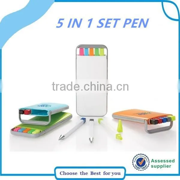 Ball Point Pen Set in Plastic Box, 5 in 1 Highlighter Pen photo-2