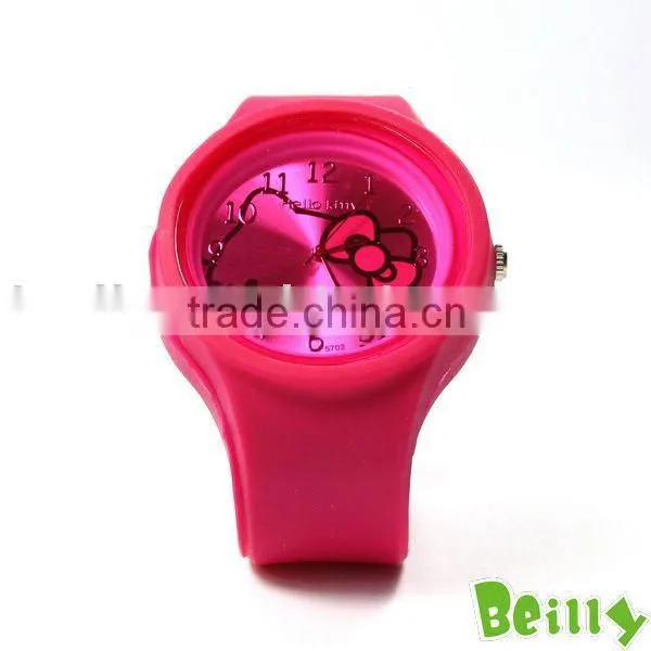 Fashion Eco-friendly Silicone Round Jelly Watch Printing Dial Pink Color
