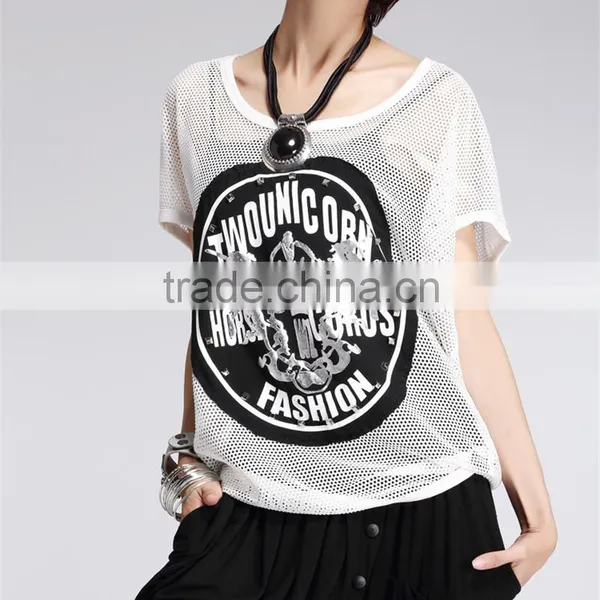 Fashion Womens Mesh Loose Blouse Tops Delicate Print Short Sleeve Summer Tee Shirts Tshirts photo-4