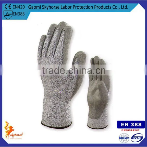 HPPE Cut Level 5 Glass Fiber PU Palm Coated Safety Hands Gloves