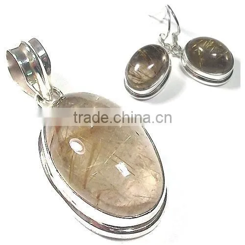 Rutilated Quartz Jewelry Gemstone Antique Sterling Silver 925 Jewelry Wholesale Indian Jewelry