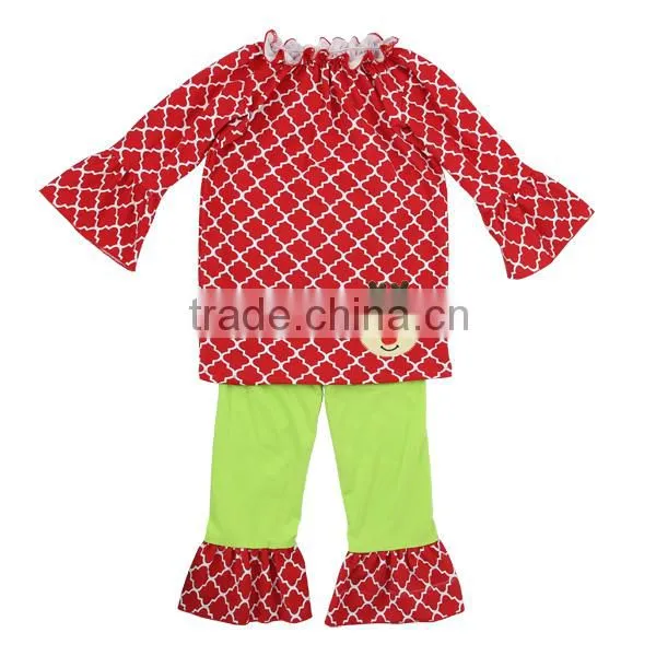 2016 Kaiyo Christmas Ruffle Raglan Shirt With Ruffle Pants Quatrefoil Print Clothes photo-2