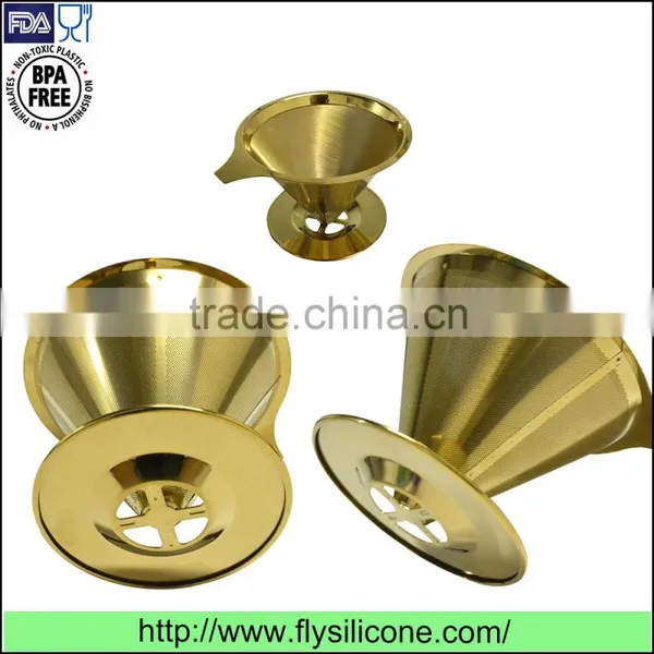Reusable Eco-friendly Cone Shaped Stainless Steel Coated Gold Coffee Filter/dripper photo-4