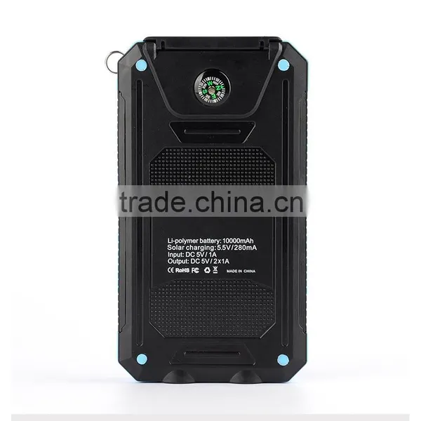2016 New IP68 Waterproof 10000mah Mobile Solar Charger Power Bank With Led Light photo-3