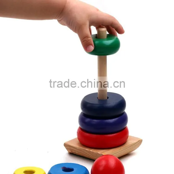 Wood Toy Montessori Piling Ring Rainbow Tower Tumbler Stacker Stack Up Kids Child Baby Classic Educational Toy photo-2
