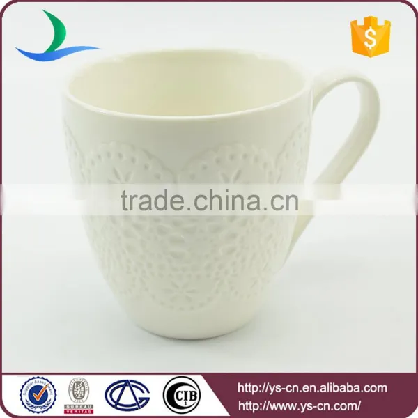 Embossed Lace White Glazed Porcelain Coffee Mug With Handle Prices photo-3