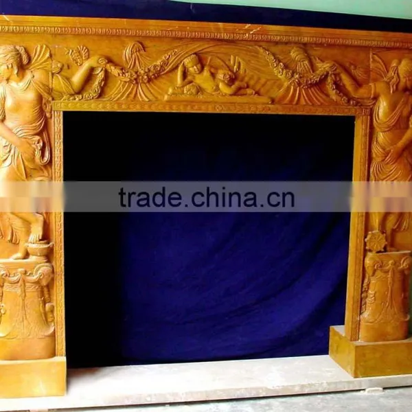Brown Polished Marble Fireplace for Home Decoration photo-5