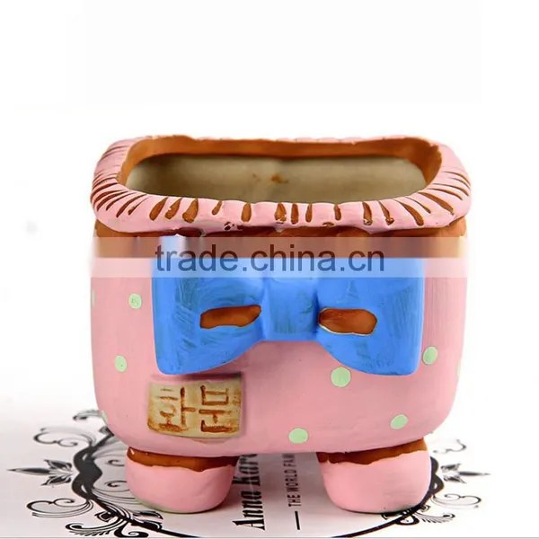 New Design Korean Style Bowknot Spots Small Ceramic Succulent Planter photo-6