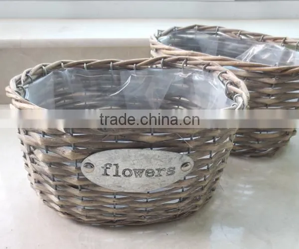 100%Handmade Wicker Plastic Lined Plant Basket Wicker Plant Pot Flower Plant Basket photo-5