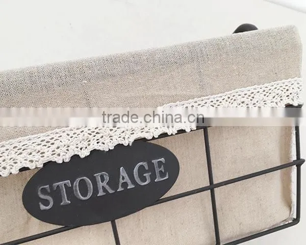 Decorative Rectangular Rustic Wire Storage Basket With Liner photo-2