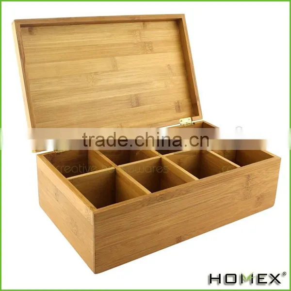 Usefull Bamboo Tea Box With Hinged Lid 100% Natural Bamboo 8-Compartment Tea Storage Box Tea Bag Holder/Homex_Factory photo-2