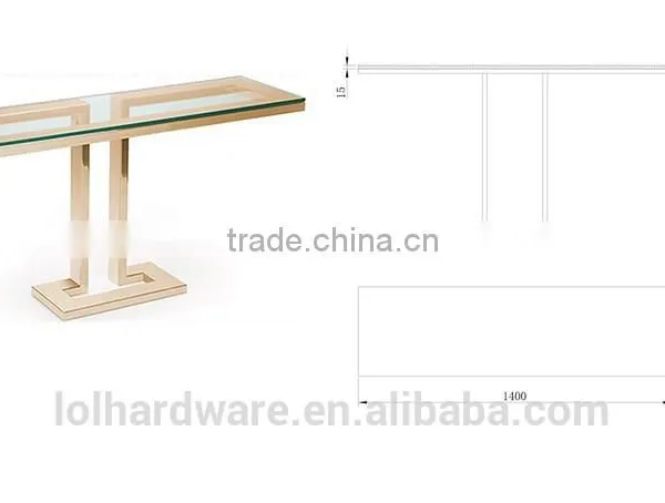Golden Polished Stainless Steel Base Glass Console Table photo-2