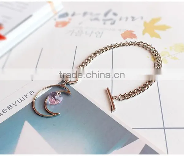 Hollow Moon Heart Crystal Charms Bracelet Simple Chain Bracelet photo-4