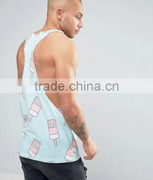 2017 High Quality New Design Summer Printed Custom Blue Sky Gym Wear Comfortable Cotton Polyester Casual Men's Sport Tank Tops photo-2