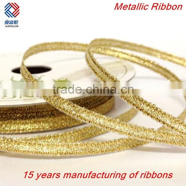Custom Packing Golden Color Metallic Ribbon for Gift Packing photo-3