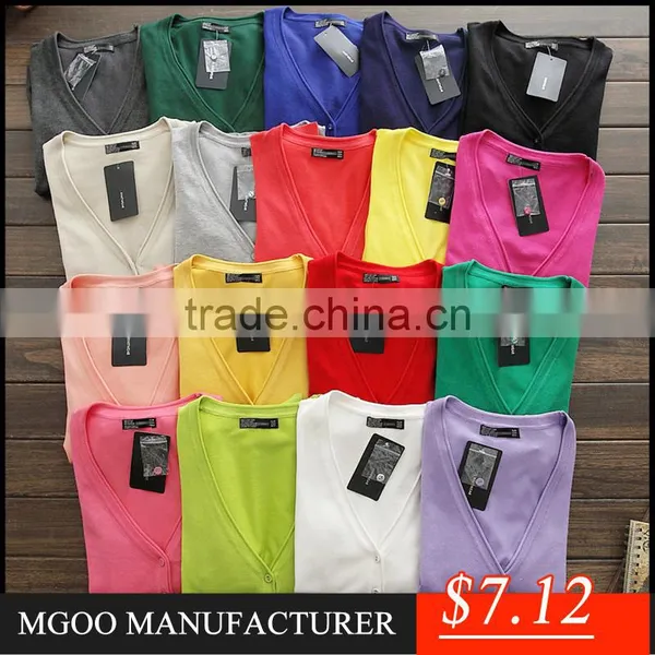MGOO Cheap Price Stock Black Cotton Women Cardigan V Neck Sweaters Slim Fitting Long Sleeves Outwear photo-6
