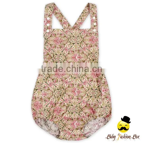 Dreaming Summer Frock Design Flower Printed Crisscross Back Cotton Infant Newborn Baby Girl Pastoralism Floral Romper Clothes photo-3