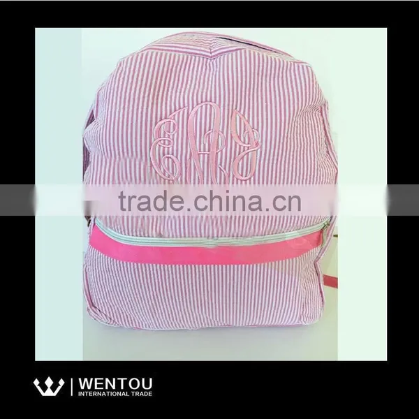 New Arrival Comfortable Style Seersucker Striped Backpack School Bag photo-2