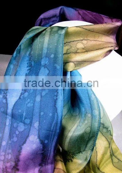 Scarf, Silk Scarf, Hand Painted Silk Scarf - Quintessence Silk - Purple Moss Blue - Spellbound Magic photo-5