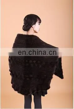 Fashion Knit Shawl Real Mink Fur Knitted Phocho Fur Shawl Women Winter photo-3