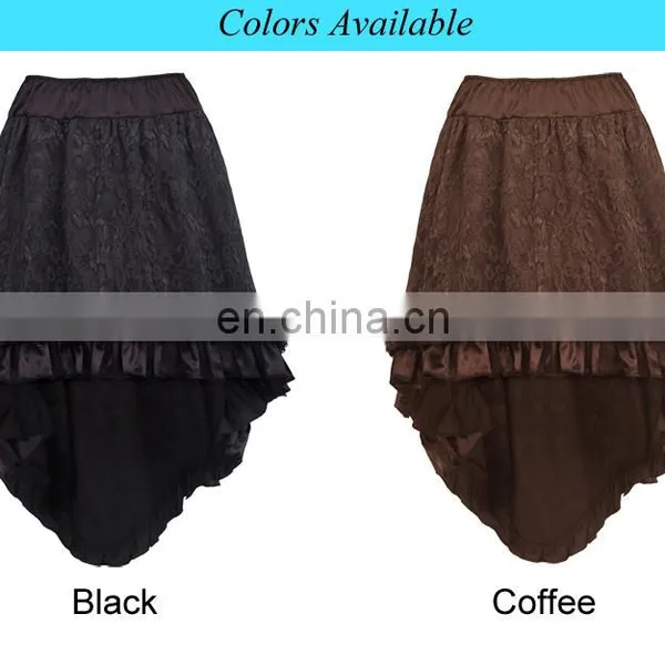Belle Poque Vintage Retro Lace Satin Elastic Waist Asymmetrical High-Low Black Skirt BP000329-1 photo-6