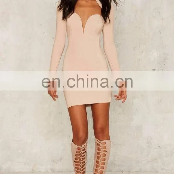 Deep V Neck Women Sexy Bodycon Party Dress With Back Zipper photo-2