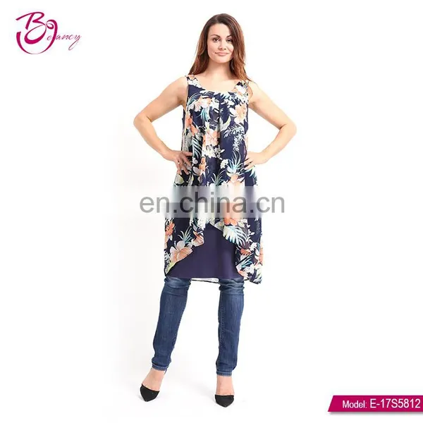 Sleeveless Flower Print Ladies Modern New Pleated Dress photo-5