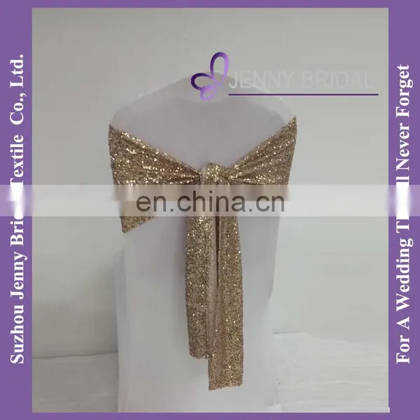 C433C Champagne Gold Spandex Sequin Wedding Decoration Elastic Chair Sash With Buckle photo-2