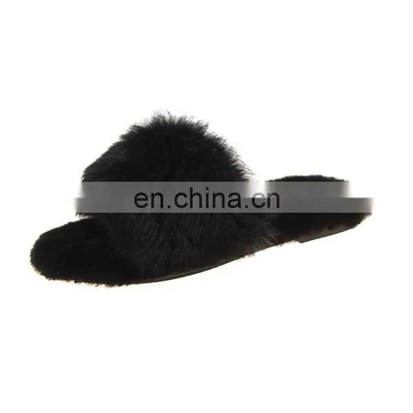 Factory Price Furry Slides Ladies Faux Fur Fleece Amazon Wholesale Hot Sale Fashion Open Toe Slippers Shoes photo-4