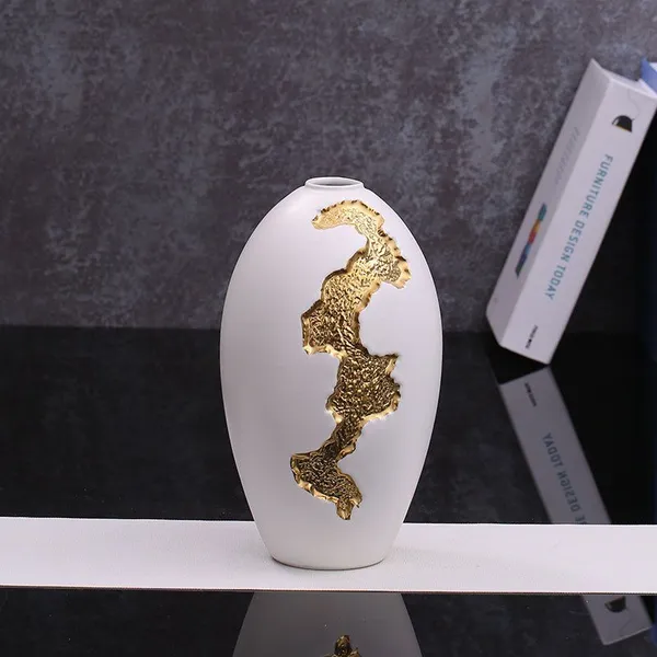 White Egg Gild Ceramic Vase Creative Nordic Modern Style For Office Hotel Decoration photo-4