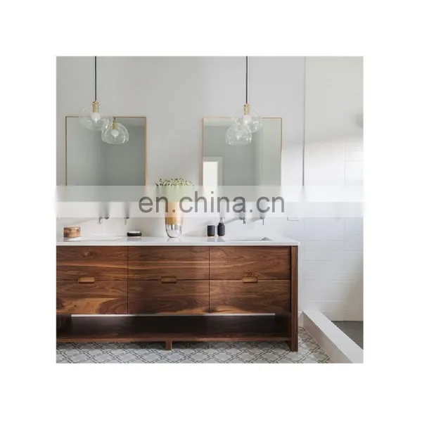 Double Modern Makeup Wooden Bathroom Vanity Cabinets With Mirror Lights