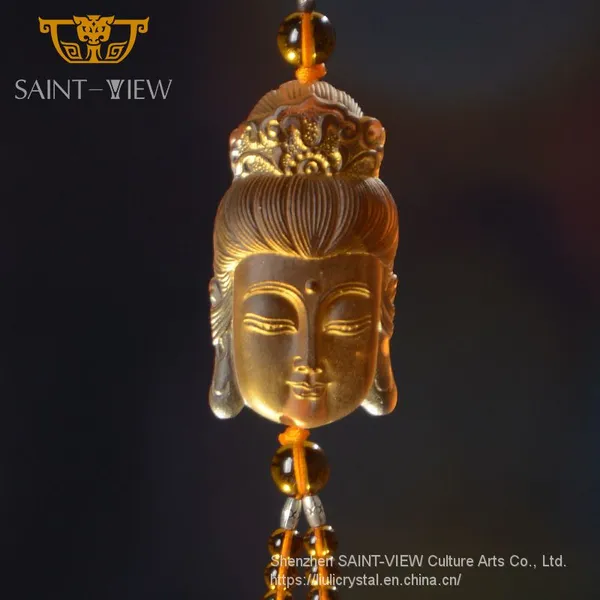 Traditional Double Mini Side Gautam Buddha Amber Glass Car Mirror Hanging Pendant photo-4