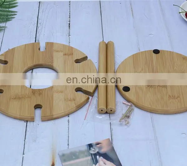 Detachable Bamboo Round Wine Bottle Holder Rack With Hanging Glasses Storage Set Wine Decorative Shelf Holder Display Storage photo-5