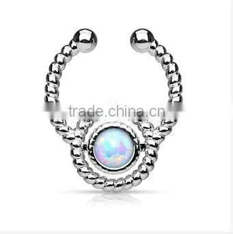 Faux Opal Flax 316L Surgical Steel Fake Septum Clicker Nose Piercing Body Jewelry photo-2