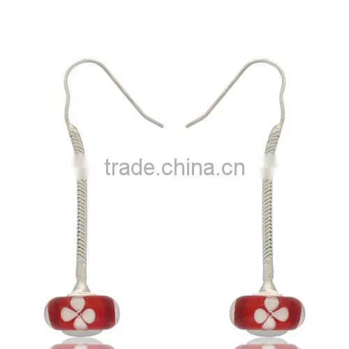 Fashion 925 Silver Unique Design Earring With Flower Lampwork Glass Beads Drops photo-4