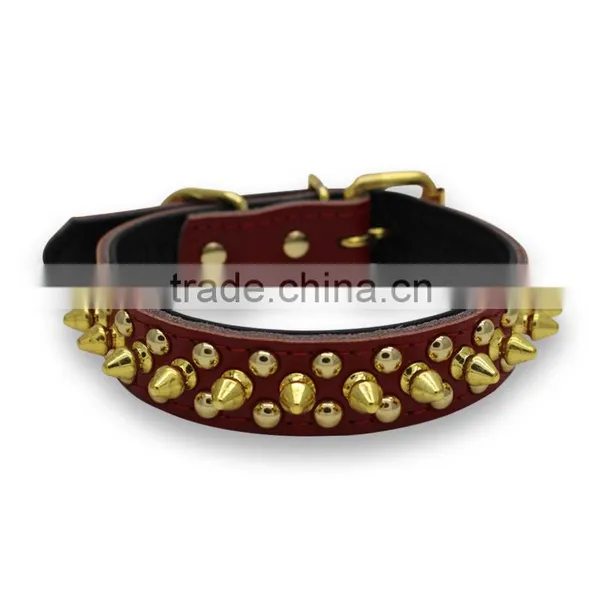 Wholesale Gold Leather Warhead Pet Collar Litchi Grain Dog Collar photo-6
