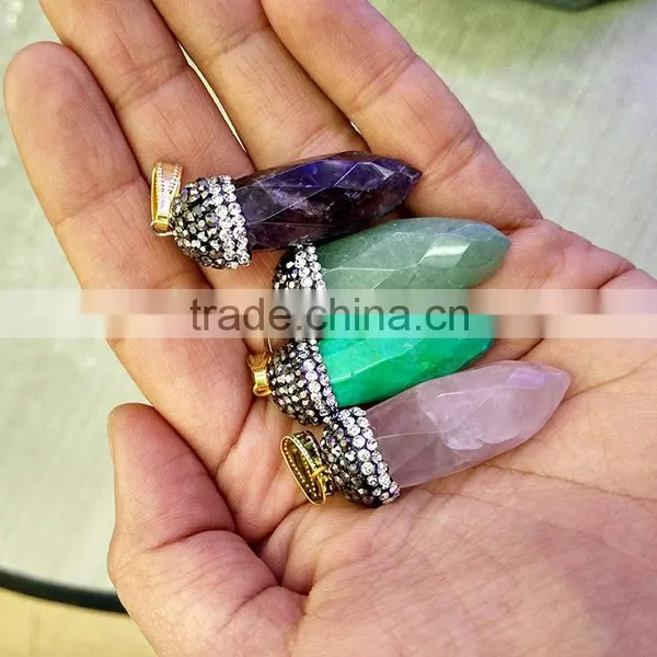 PC1632 Healing Crystal Pave Point Pencil Pendulum Gemstone Pendant Quality Choice photo-2