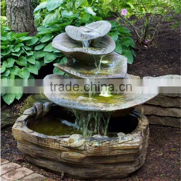Outdoor Garden Stone Finish Fiberglass Leaf Water Fountain