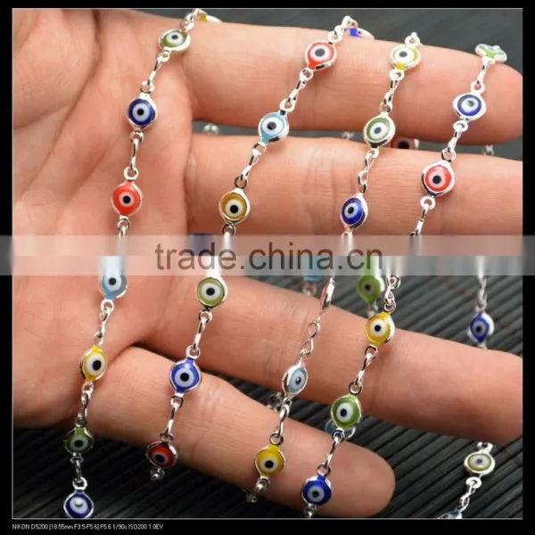 LFD-0013C ~ Wholesale Silver Plated Wire Wrapped Mixed Color Evil Eye Stone Chain Beaded Jewelry Making photo-3