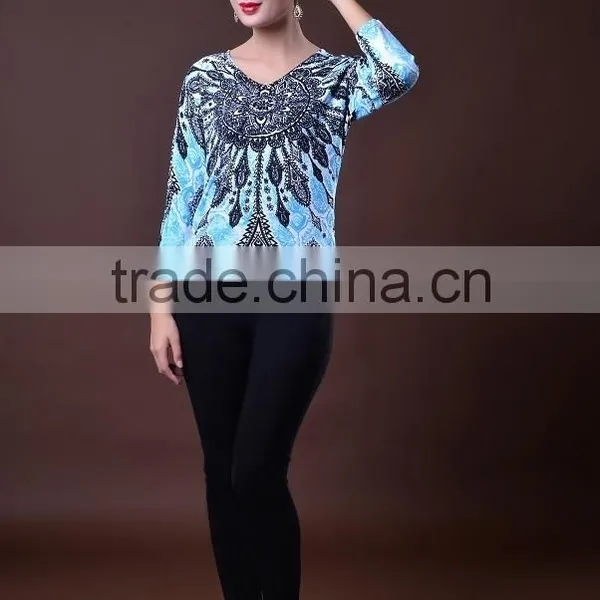 Ladies 2016 Spring/summer Printing Jeresy Knitted Sweater Garment