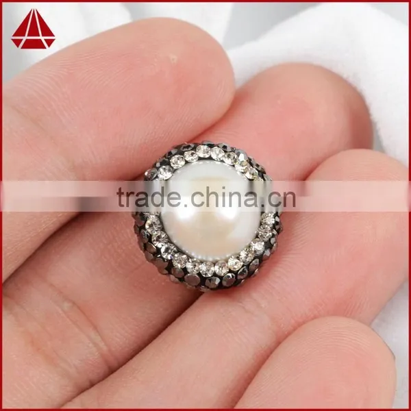 Classic Round Pearl Beads With Zircon, Zircon Pave Pearl Jewelry Beads With Hole photo-2
