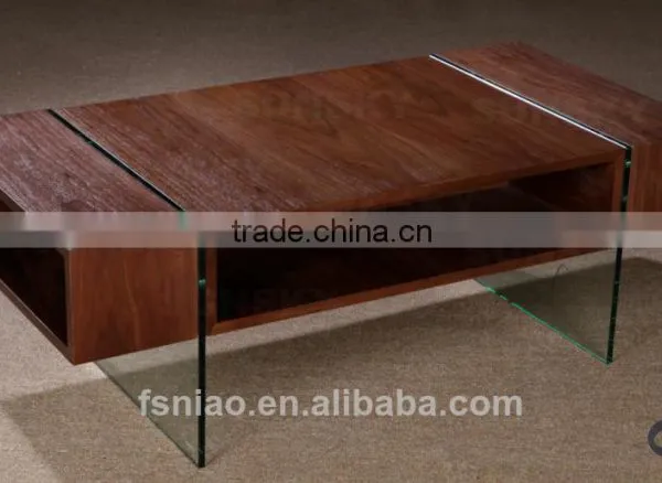 2014 Hot Sale Glass Legs Wood Coffee Table 1411A