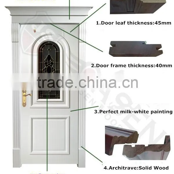 High-quality Rome Style Main Entrance Wooden Door With Art Glass for Hous Design photo-2