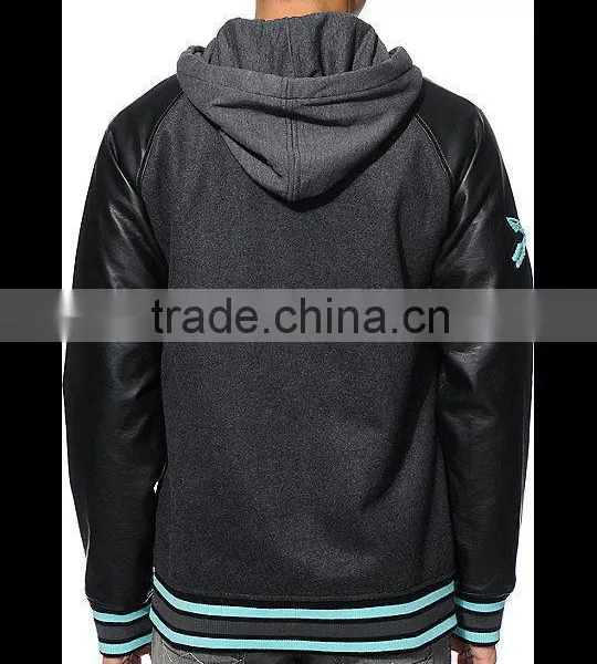 Men Custom Made Varsity Jacket With Leather Sleeves photo-2