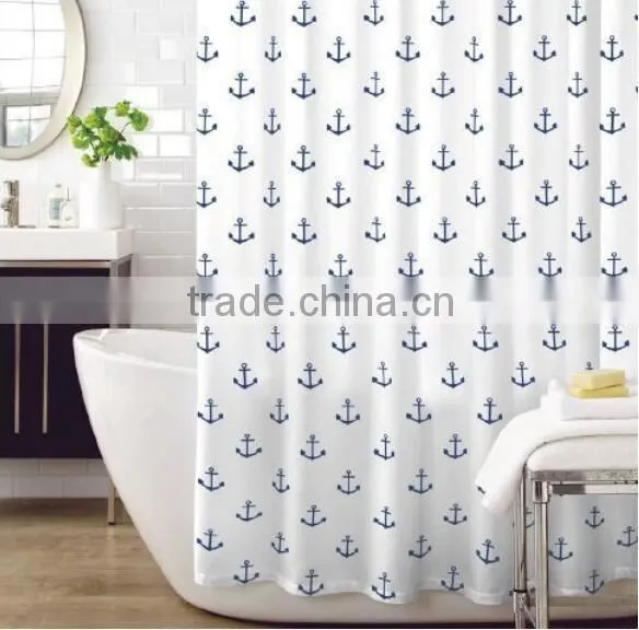 New Design Shower Curtain Anchor Printed, Hot Sale Classic Bathroom Wateproof Curtain