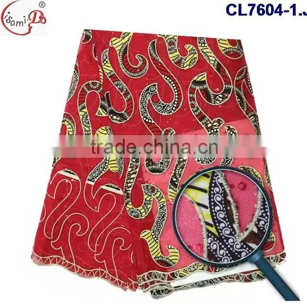 CL7604 Hot Sell African Market Wax Lace Fabric for Women Making Dress,ankara Lace