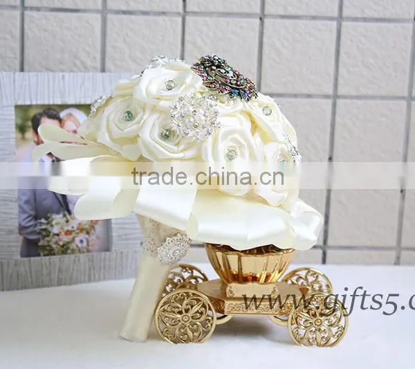 The Best Brooch Bouque Satin Rose Wedding Flower Crystal Bouquet Jewelry photo-4