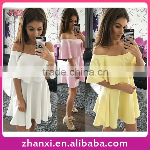 Girls Sexy Short off Shoulder Women Casual Ladies Simple Fashion Pink Green Dress